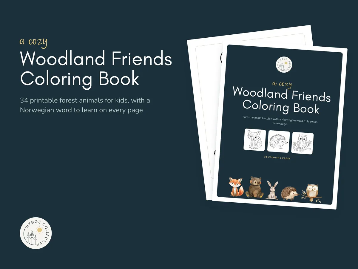 Woodland Friends Coloring Book printable: the cover and a bear coloring page