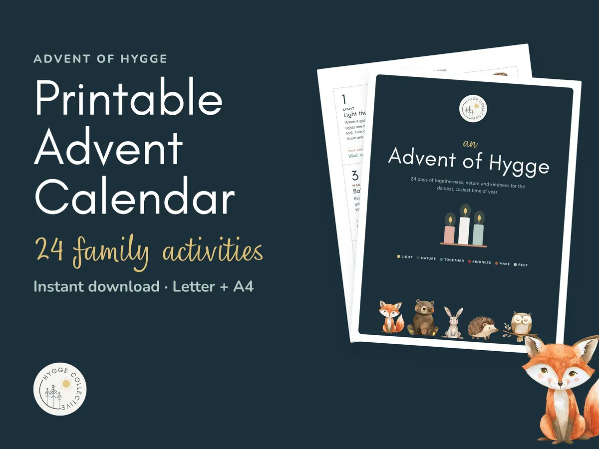 Advent of Hygge printable advent calendar: cover, activity cards, tracker poster and number tags