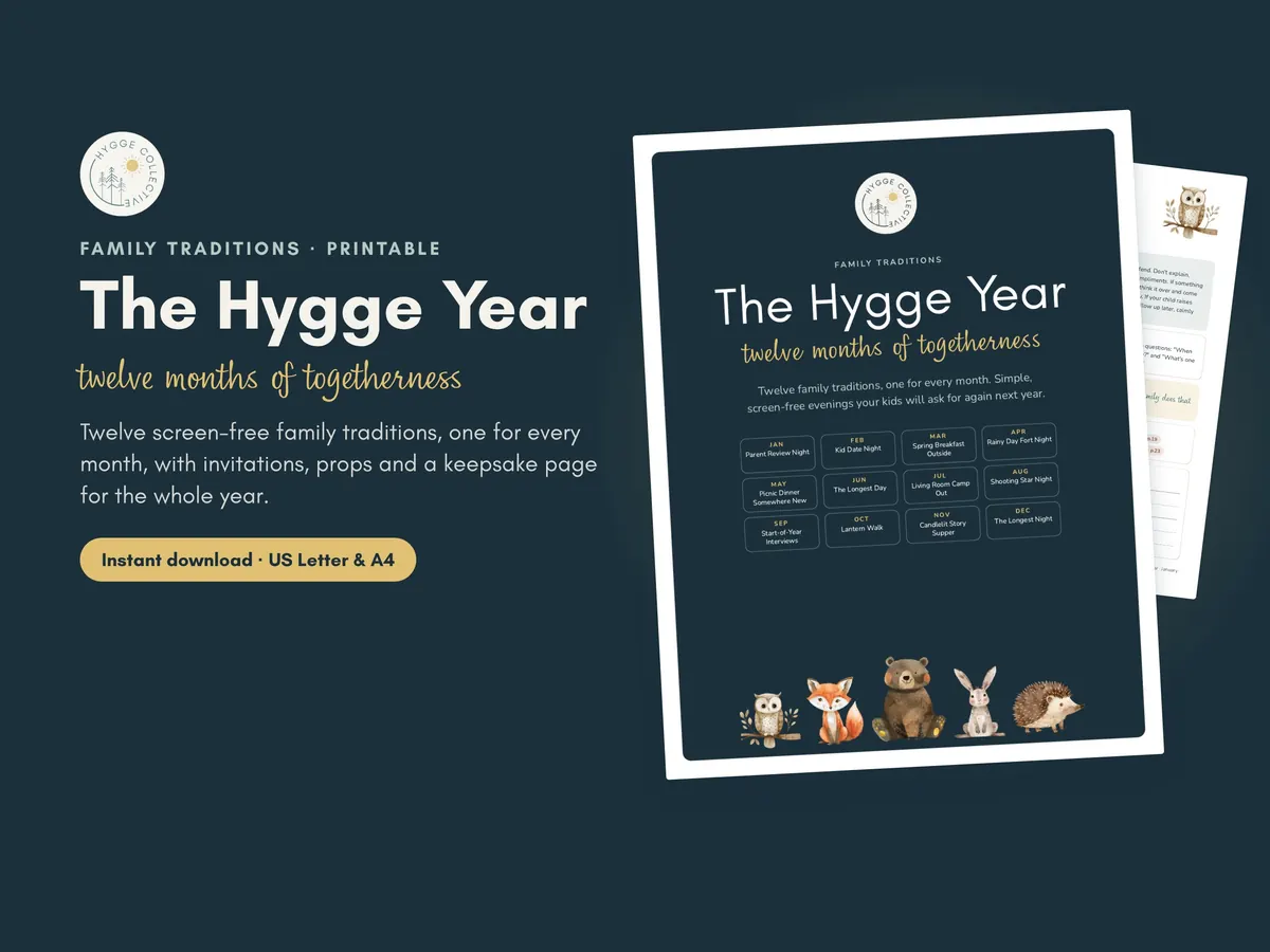 The Hygge Year printable: the cover and the January page